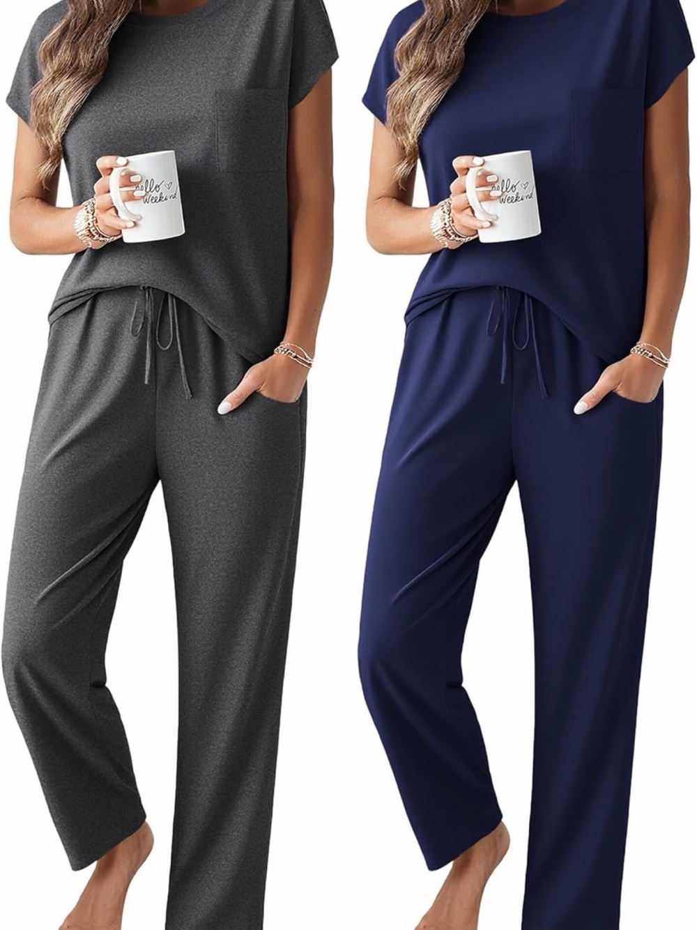 Women's Relaxed Two-Piece Loungewear Set - Gray & Navy